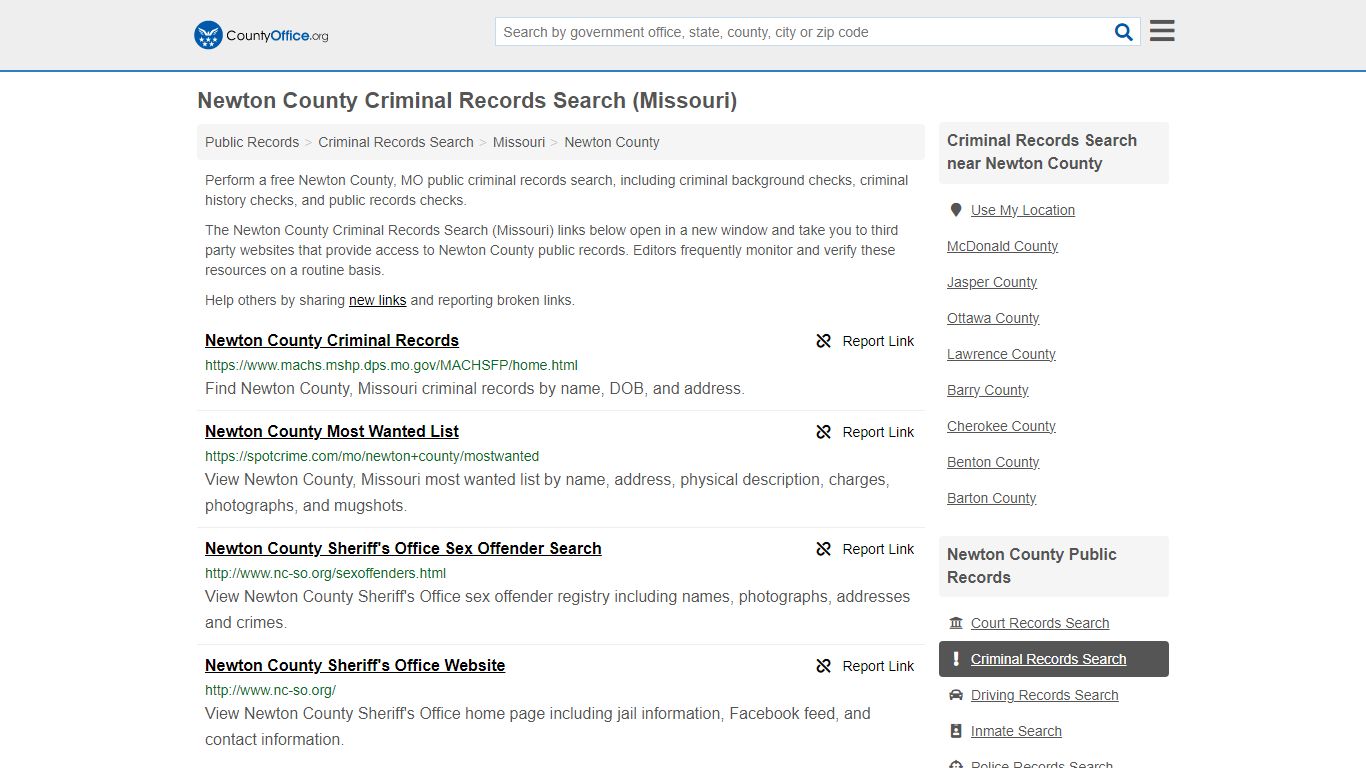Newton County Criminal Records Search (Missouri) - County Office